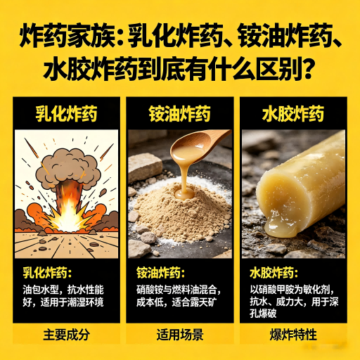 卫辉炸药家族：乳化炸药、铵油炸药、水胶炸药到底有什么区别？